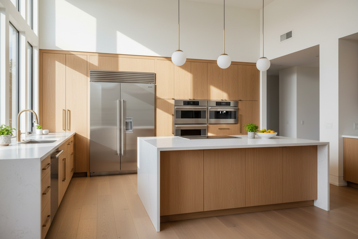 Luxury kitchen with integrated refrigerator